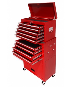 Montážní servisní dílenský vozík na nářadí 13 ZÁSUVEK červený 2 dílný